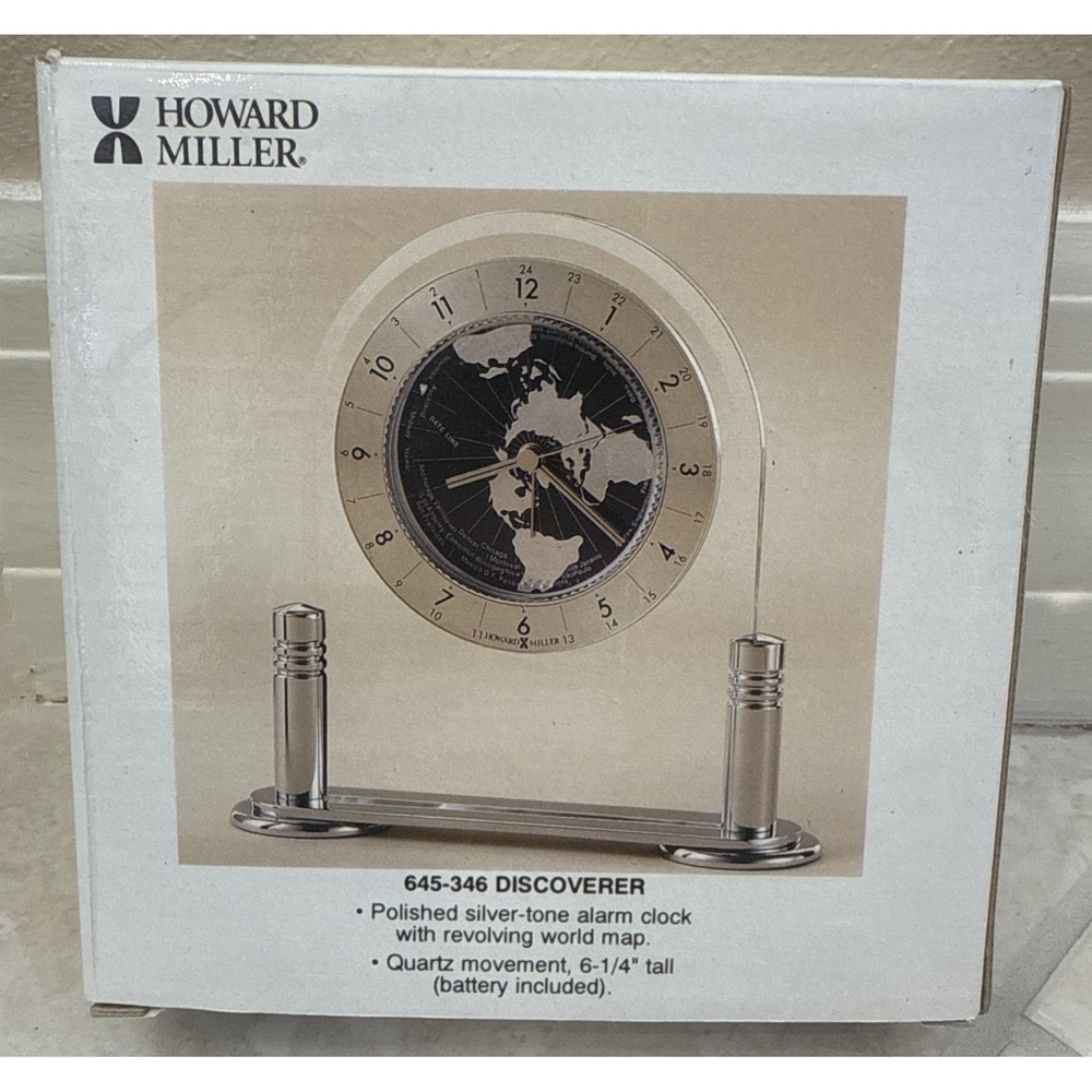 Howard Miller Discoverer World Arch‎ Table Alarm Clock Desk Mantle Globe *SEE